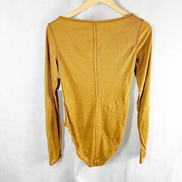Free People Sloane Bodysuit Long Sleeve Snap V Neck Ribbed Amber Size Small - Picture 6 of 10